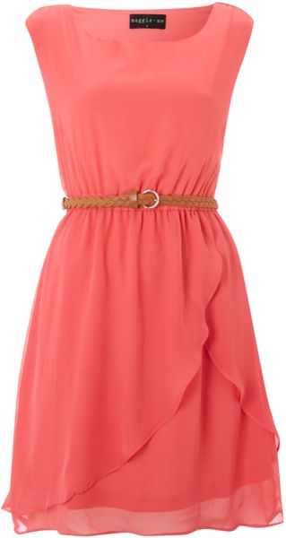 Maggie And Me Sleeveless Sunkissed Belted Dress in Pink (coral) - Lyst
