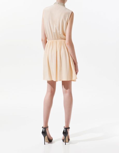 Zara Dress with Fantasy Shirt Style Collar in Beige (ecru) | Lyst