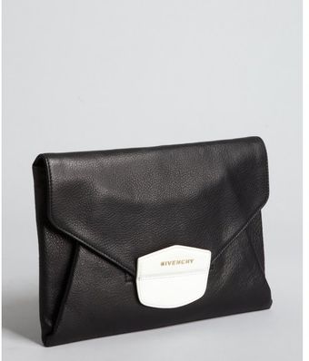  Black and White Leather Antigona Large Envelope Clutch 