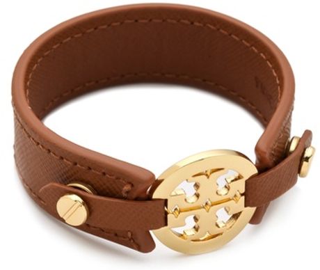 Tory Burch Logo Skinny Double Snap Cuff in Brown - Lyst