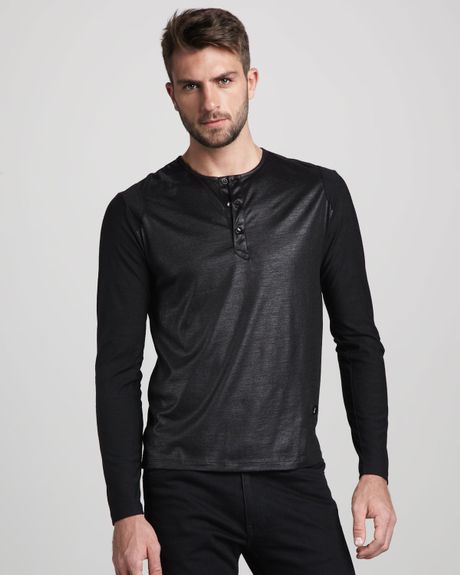 Versace Coated Henley in Black for Men - Lyst