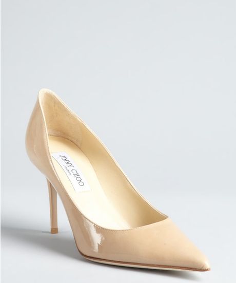 Jimmy Choo  Patent Leather Agnes Pointed Toe Pumps in Beige (nude) - Lyst