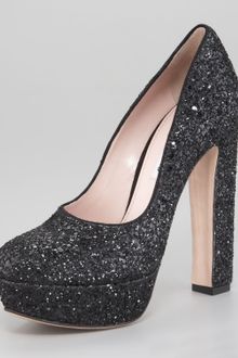Miu Miu Glitter Platform Pumps - Lyst