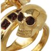 Alexander Mcqueen Swarovski Crystal Doubleskull Ring in Gold - Lyst