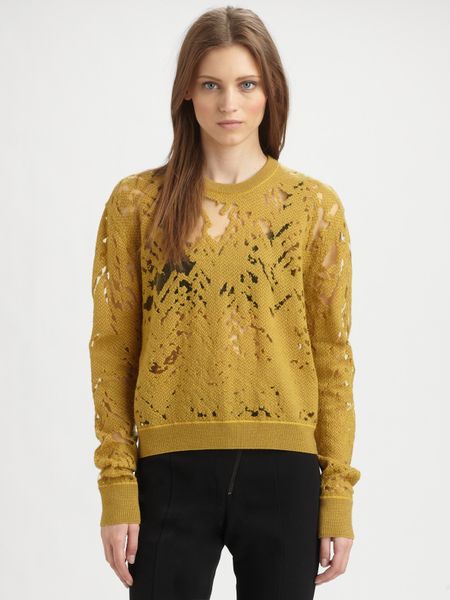 Alexander Wang Semisheer Herringbone Sweater in Yellow (mustard) - Lyst