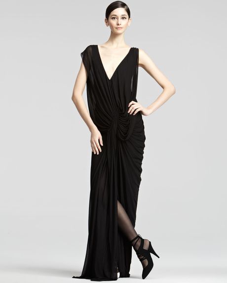 Donna Karan New York Draped Jersey Gown in Black - Lyst