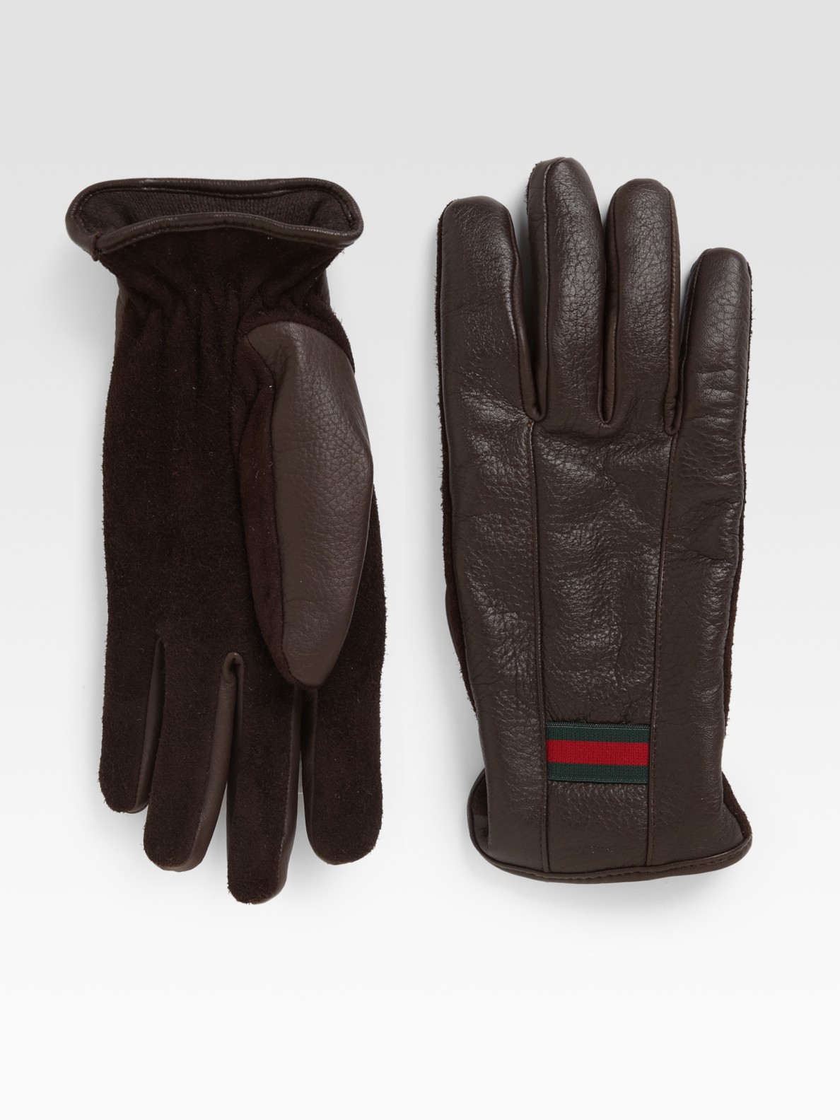 Gucci  Detail Leather Gloves in Brown for Men Lyst