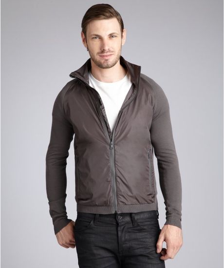 Prada Cotton Zip Front Nylon Inset Cardigan in Gray for Men (grey) - Lyst