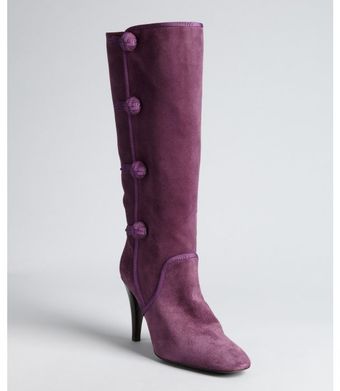 Celine Purple Suede Button Detail Stacked Heel Boots - Lyst