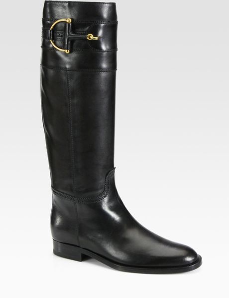Gucci Class Tall Leather Horsebit Boots in Black - Lyst