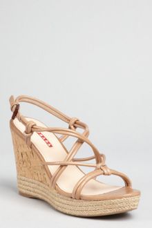 Prada Prada Sport Camel Leather Knotted Cork Wedge Espadrilles - Lyst