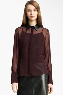 Reed Krakoff Leather Collar Silk Shirt - Lyst