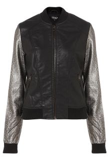 Topshop Metallic Snake Sleeve Pu Bomber Jacket - Lyst