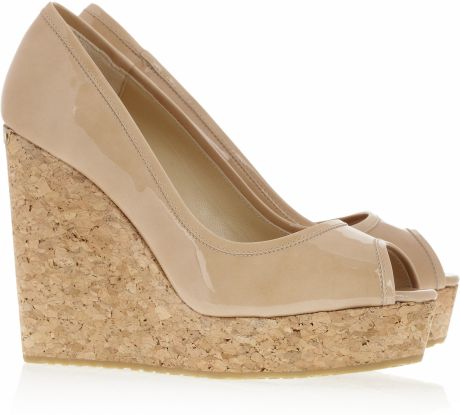 Jimmy Choo Papina Patentleather and Cork Wedges in Beige (nude) - Lyst
