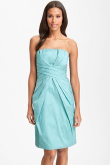 Ml Monique Lhuillier Bridesmaids Strapless Wrappleat Taffeta Dress - Lyst