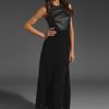 Shakuhachi Leather Chiffon Pleated Maxi Dress in Black - Lyst