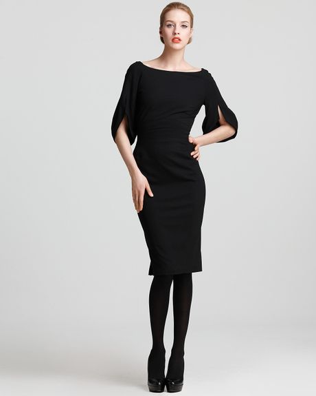 Zac Posen Stretch Crepe Dress Elbow Sleeve in Black - Lyst