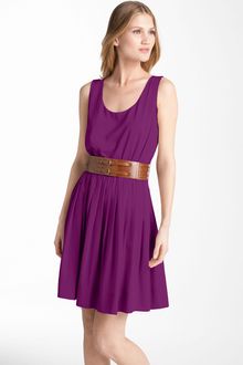Calvin Klein Scoop Neck Pleated Chiffon Dress - Lyst