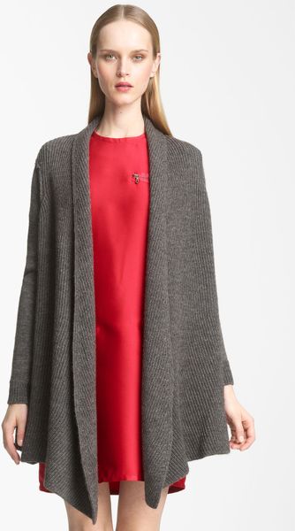 Lanvin Drape Rib Knit Cardigan in Gray (grey) - Lyst