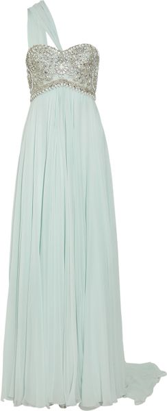 Marchesa Embellished Silk Chiffon Gown in Blue (mint) - Lyst