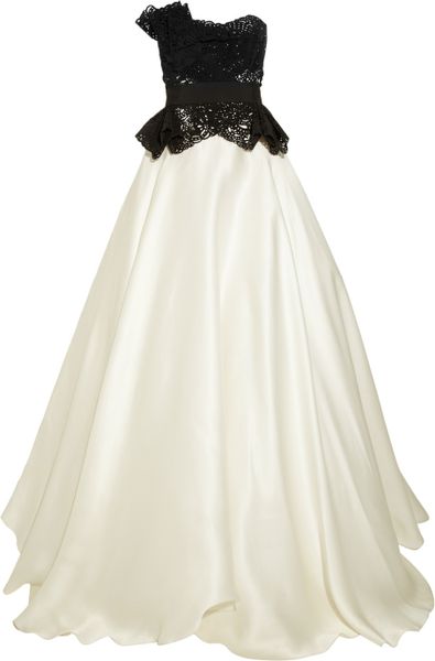 Marchesa Lasercut Silk Twill and Organza Gown in White - Lyst