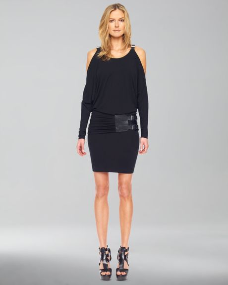 Michael Kors Coldshoulder Belted Dress in Black - Lyst