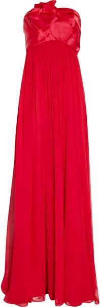 Notte By Marchesa Strapless Satin and Silk Chiffon Gown in Red - Lyst