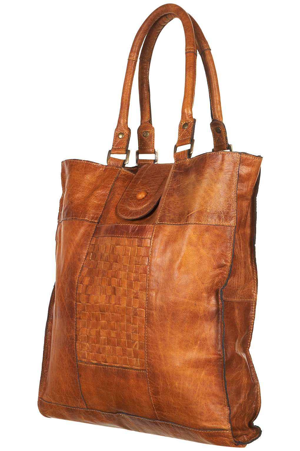 Topshop Leather Woven Panel Tote Bag in Brown (tan) | Lyst