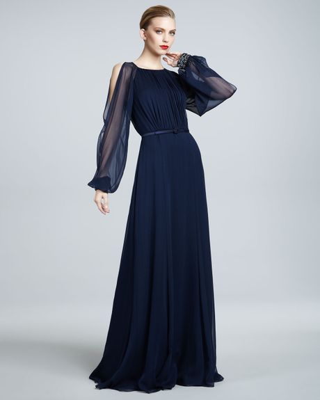 David Meister Signature Illusionsleeve Gown in Blue (navy) - Lyst