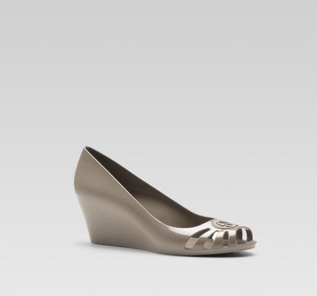 Gucci Interlocking G Mid Heel Wedge Sandal in Gray (grey) | Lyst
