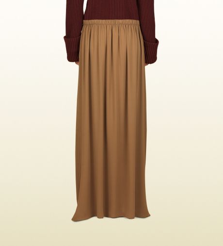 Gucci Gathered Long Skirt in Khaki - Lyst