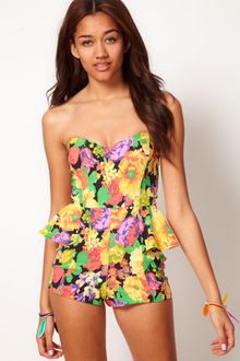 River Island River Island Floral Bandeau Peplum Playsuit - Lyst