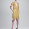 Vera Wang Textured Gauze VNeck Sheath in Gold - Lyst