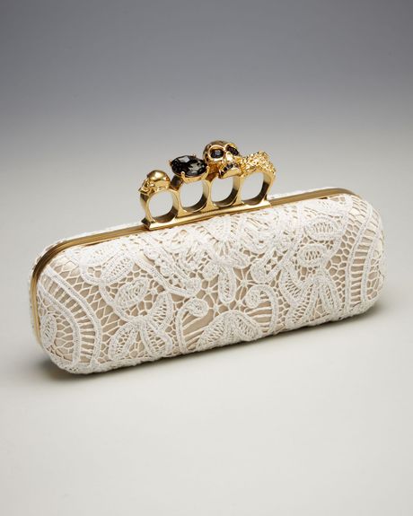 Alexander Mcqueen Lace Knuckleclasp Clutch in Beige (ivory) - Lyst