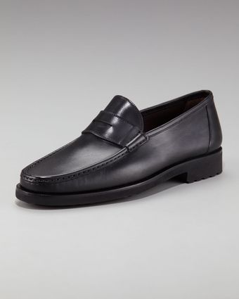 Bergdorf Goodman Leather Penny Loafer Black - Lyst