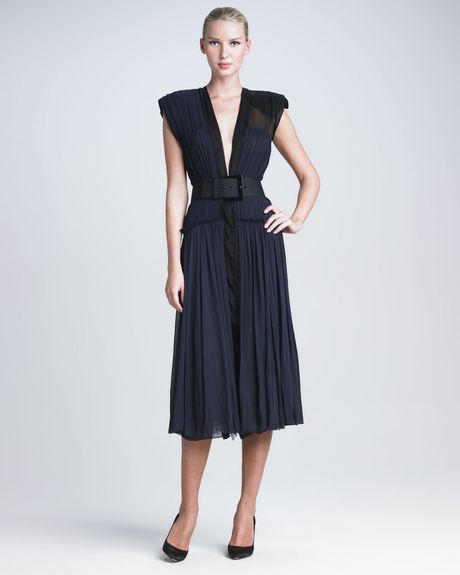 Donna Karan New York Pleated Silk Dress in Black (ink) - Lyst