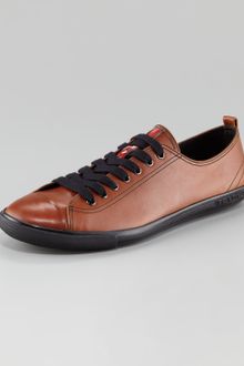 Prada Leather Laceup Captoe Sneaker Brown - Lyst