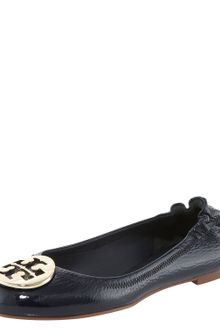 Tory Burch Reva Tumbled Patent Ballerina Flat Navy - Lyst