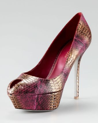 Sergio Rossi Cachet Snakeskin Peeptoe Pump - Lyst