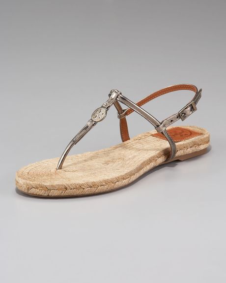 Tory Burch Emmy Espadrille Flat Sandal in Gray (gold) | Lyst