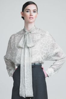 Yves Saint Laurent Leopard print Tie-neck Blouse - Lyst