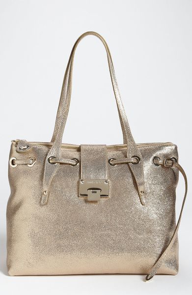 Jimmy Choo Rhea Glitter Leather Tote in Gold - Lyst