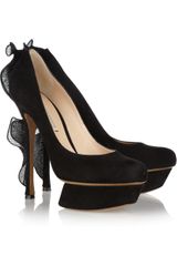 Nicholas Kirkwood Ruffletrimmed Suede Pumps