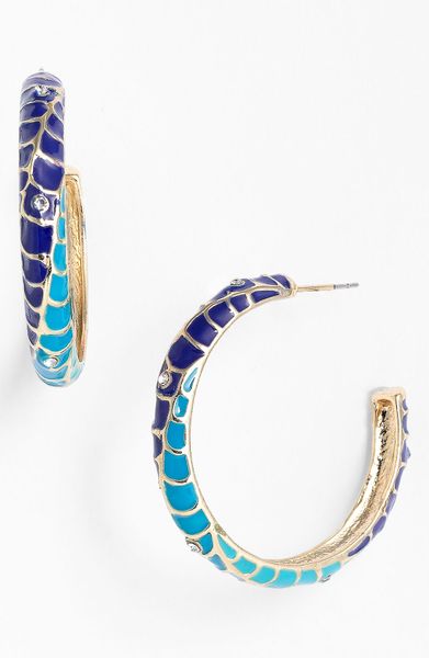 Sequin Feather Plume Enamel Hoop Earrings in Blue (turquoise multi/ gold) - Lyst