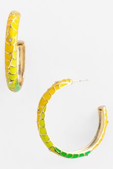 Sequin Feather Plume Enamel Hoop Earrings - Lyst