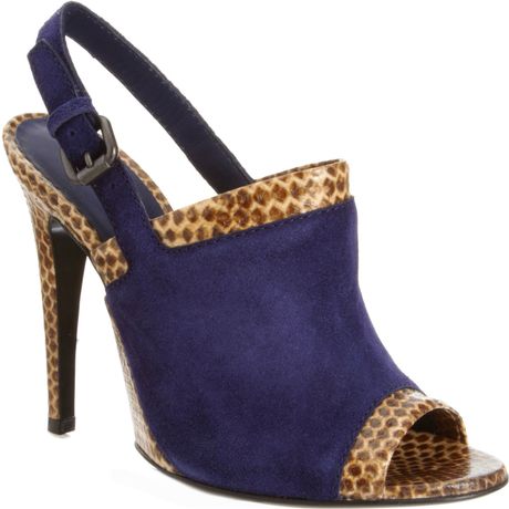Bottega Veneta Snakeskin Trim Peep Toe Sandal in Blue (navy) - Lyst