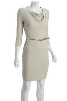 Calvin Klein Oyster Jersey Long Sleeve Cowl Neck Belted Dress - Lyst