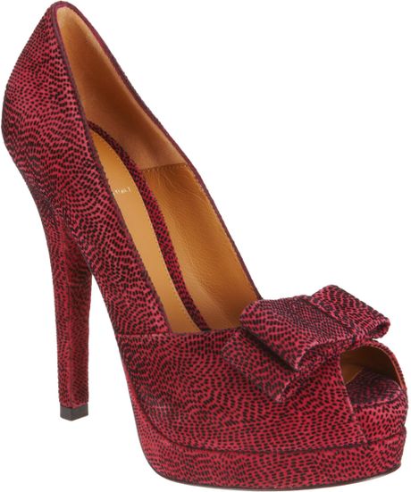 Fendi Bow Peep Toe Pump in Red - Lyst