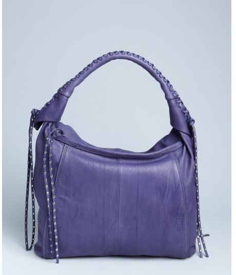 Oryany Purple Leather Whip-Stitched Studded Tassel Hobo in Purple Oryany Purple Leather Whip-Stitched Studded Tassel Hobo in Purple