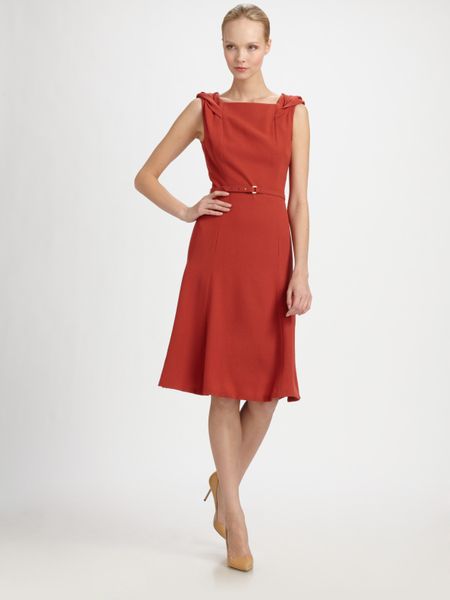 Carolina Herrera Wool Crepe Dress in Beige - Lyst